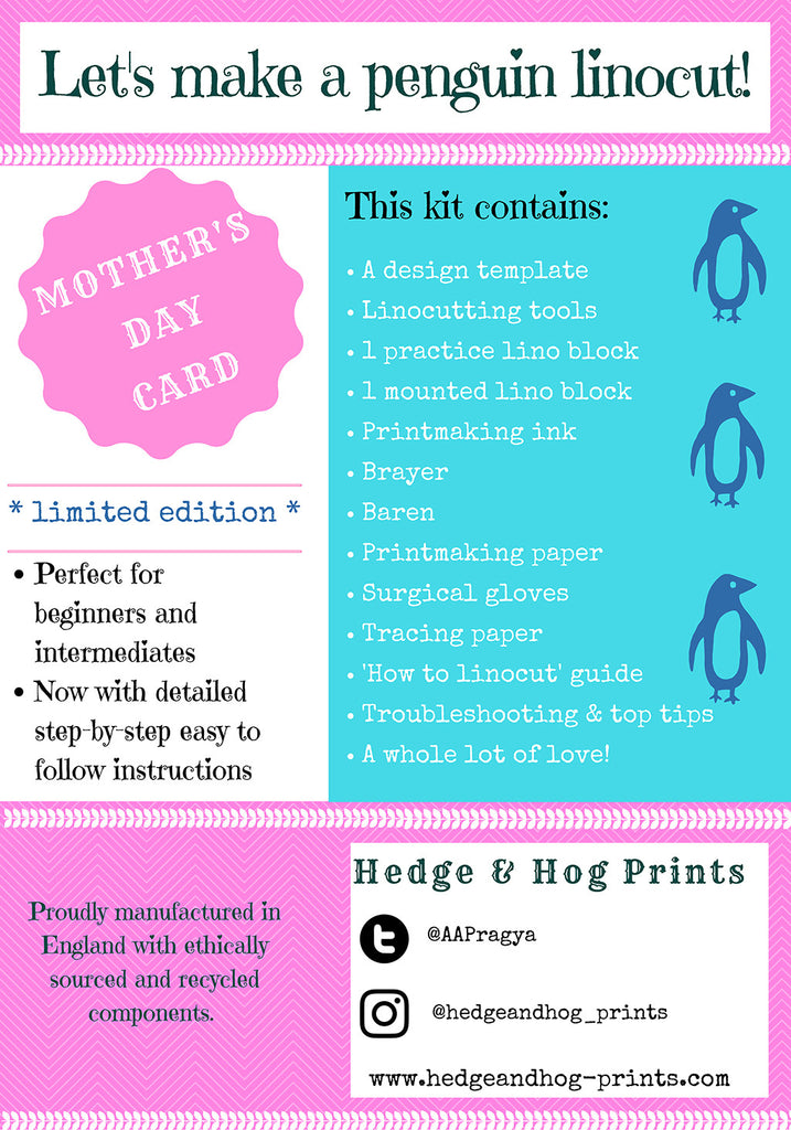 Mother's Day Card Linocut Kit - Penguin