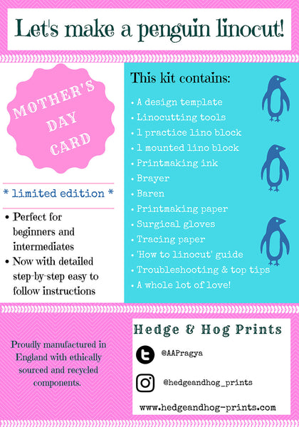 Mother's Day Card Linocut Kit - Penguin