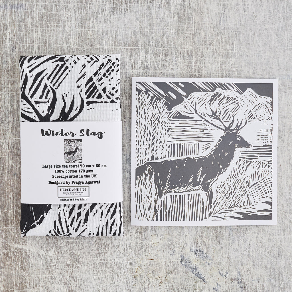 Scottish Stag Tea Towel and Card Combo