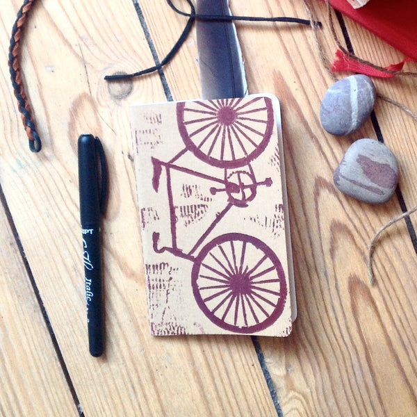 Handprinted Linocut Notebook for Cyclists