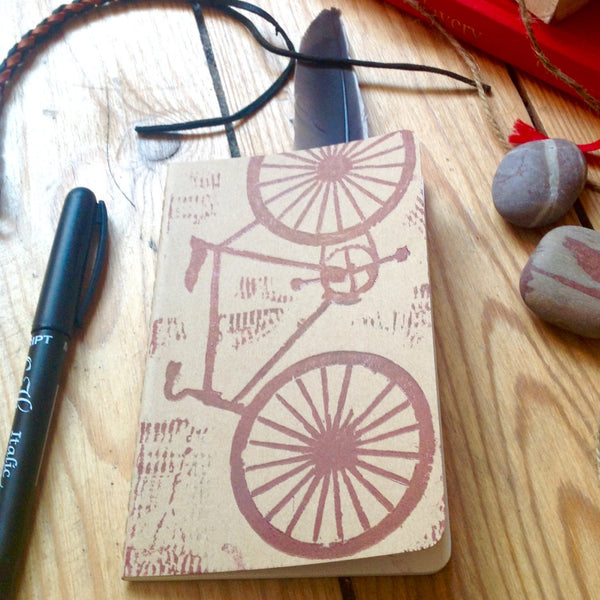 Handprinted Linocut Notebook for Cyclists