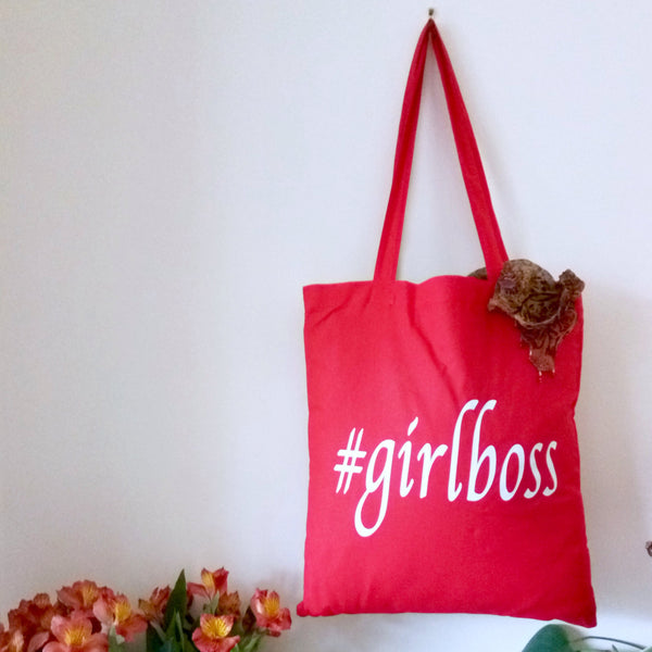 Girl boss hashtag print tote bag