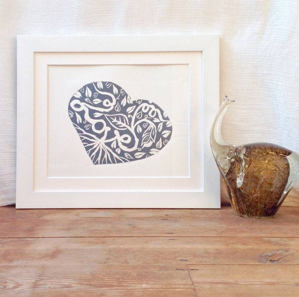 Love Heart Linocut Art Print