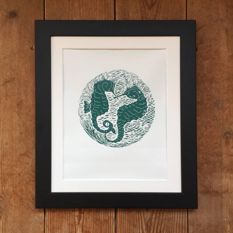 Horse Play: 'Sea Horses' Linocut Print